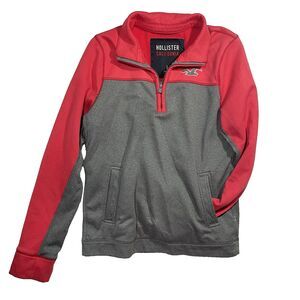 Hollister Quarter Zip Sweater Large Women Gray Embroidered Shoulder Pullover